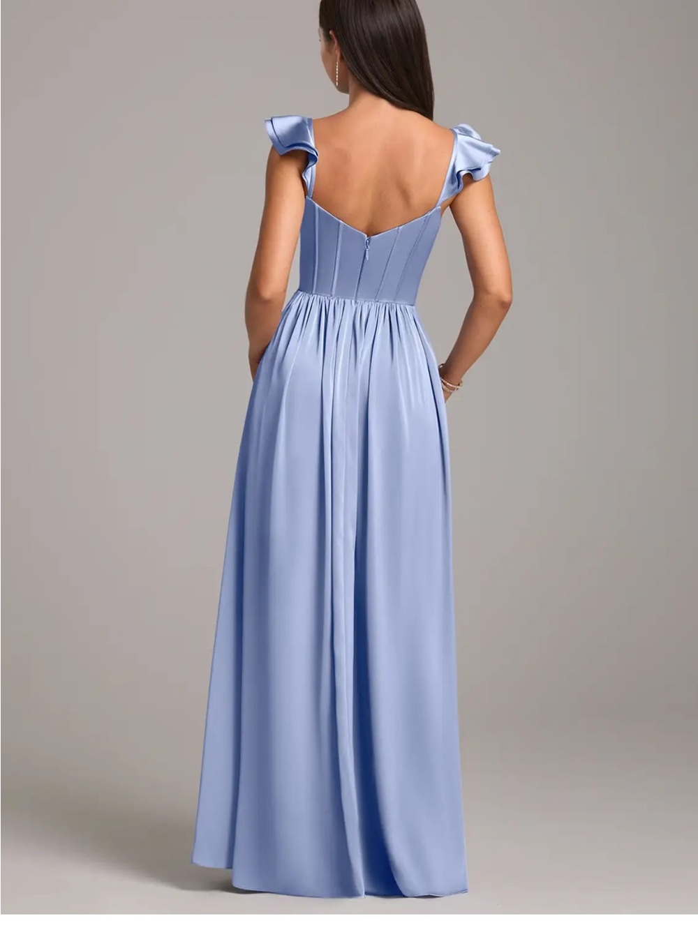 Azazie Light Blue Ruffle Strap Maxi Gown - Picture 2 of 2